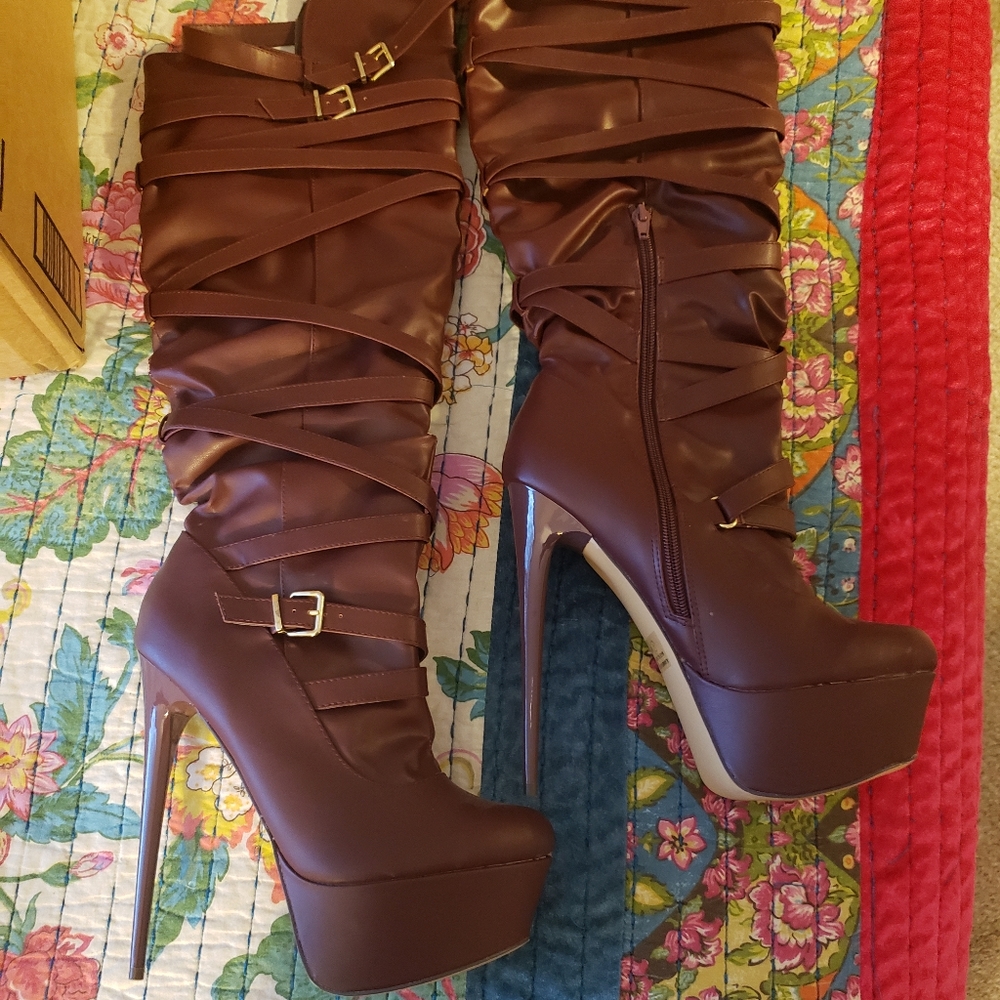 Burgundy Knee High Boots